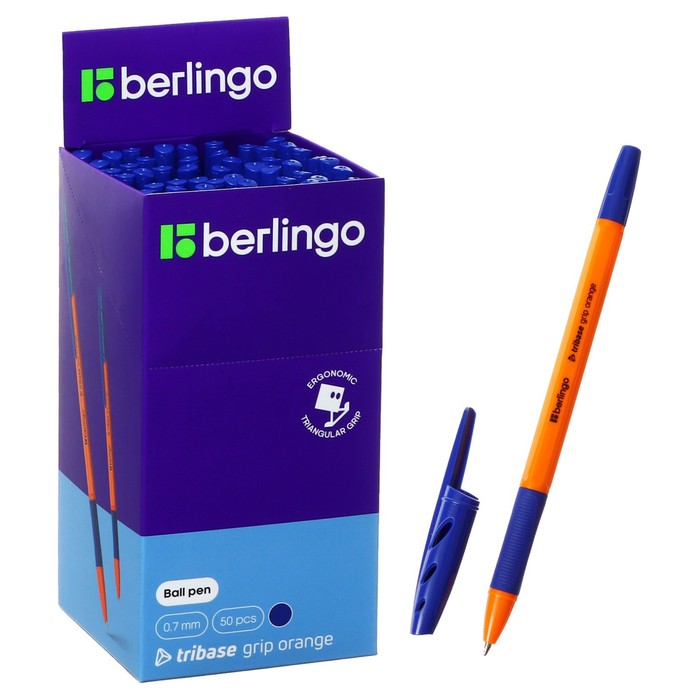 Ручка шариковая Berlingo Tribase grip orange, 0,7 мм, грип,синяя ручка шариковая berlingo tribase grip orange 0 7 мм грип синяя