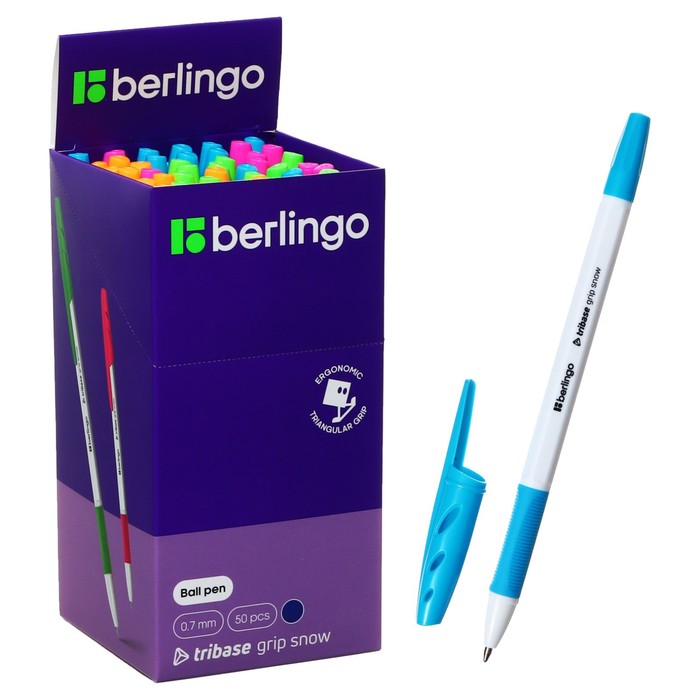 Ручка шариковая Berlingo Tribase grip show, 0,7 мм, грип, синяя, микс ручка шариковая berlingo tribase grip orange 0 7 мм грип синяя