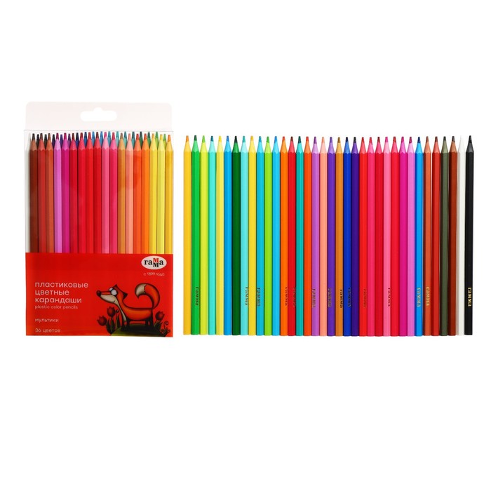 цена Карандаши цветные пластиковые 36 цветов Гамма Мультики, заточенные, ПВХ, европодвес 251220214