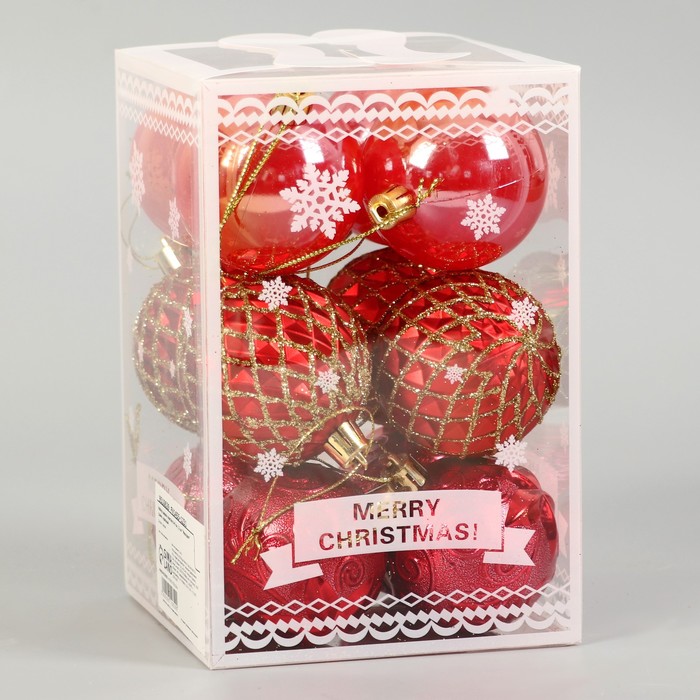 фото Набор шаров пластик d-6 см, 12 шт "мелодия" грани, красный зимнее волшебство