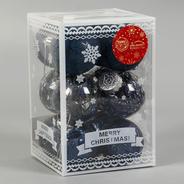 фото Набор шаров пластик d-6 см, 12 шт "зимняя музыка" узор, синий зимнее волшебство