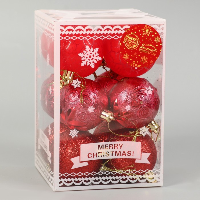 фото Набор шаров пластик d-6 см, 12 шт "мелодия" узор, красный зимнее волшебство