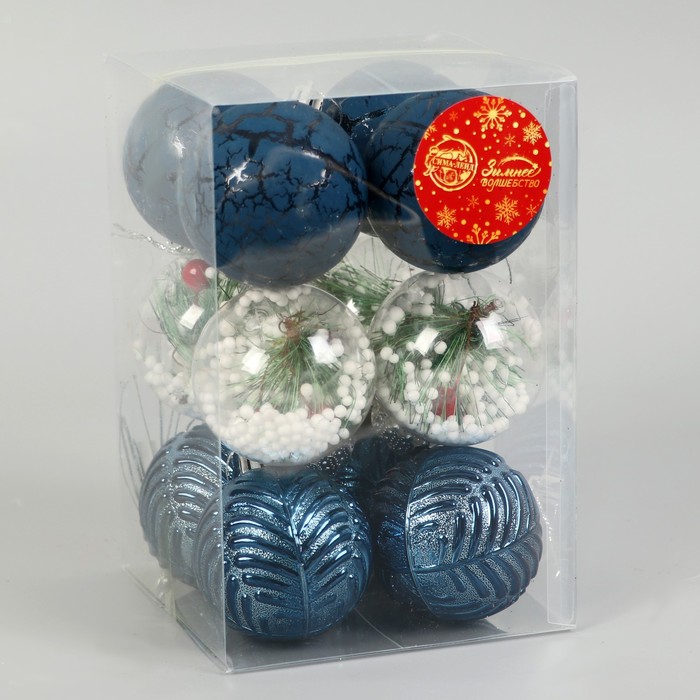 фото Набор шаров пластик d-6 см, 12 шт "зимняя музыка" ёлочка, синий зимнее волшебство