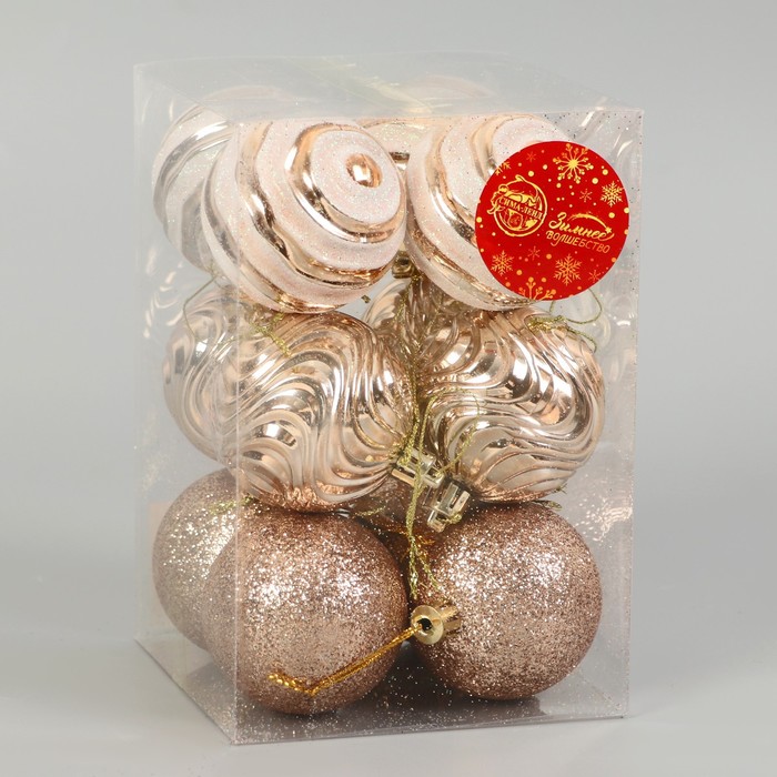 фото Набор шаров пластик d-6 см, 12 шт "мелодия" орбита, бело-золотой зимнее волшебство