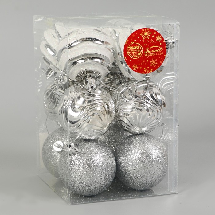 фото Набор шаров пластик d-6 см, 12 шт "мелодия" орбита, бело-серебристый зимнее волшебство