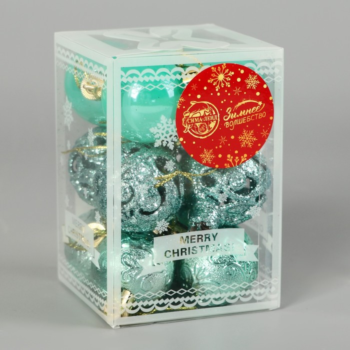 фото Набор шаров пластик d-4 см, 12 шт "мелодия" орнамент, зелёный зимнее волшебство