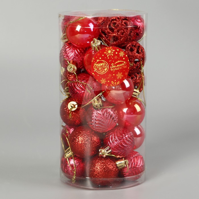 фото Набор шаров пластик d-4 см, 30 шт "мелодия" орнамент, красный зимнее волшебство