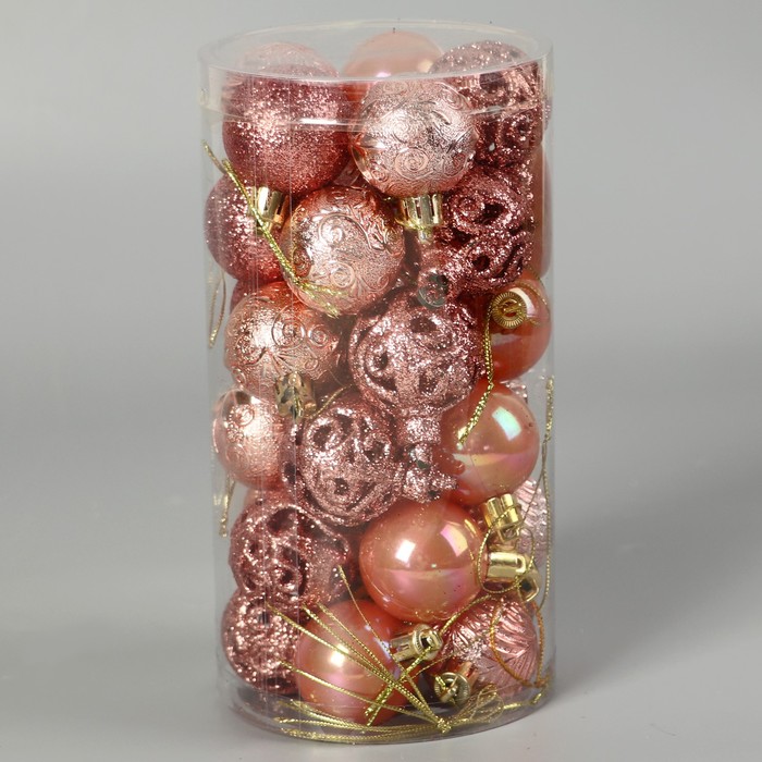 фото Набор шаров пластик d-4 см, 30 шт "мелодия" орнамент, розовый зимнее волшебство