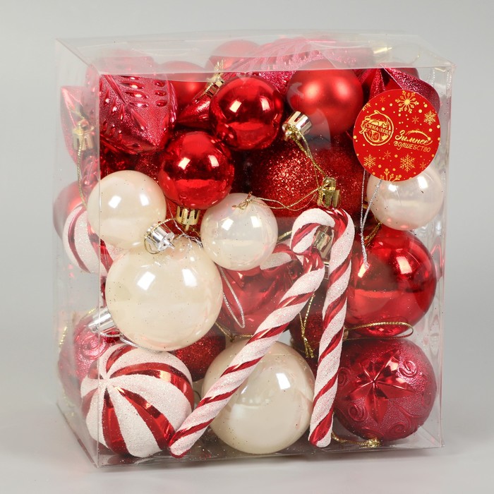 фото Набор украшений пластик 40 шт "зимняя радость" бело-красный зимнее волшебство