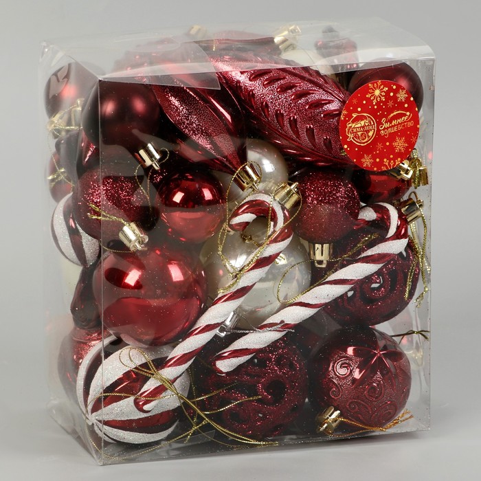 фото Набор украшений пластик 40 шт "зимняя радость" бело-бордовый зимнее волшебство