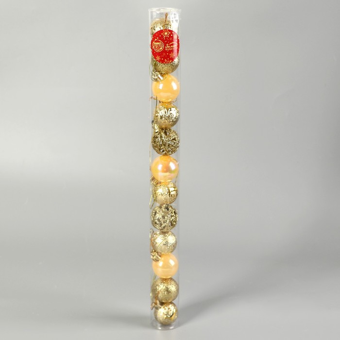 фото Набор шаров пластик d-4 см, 12 шт "мелодия" орнамент блеск, золото зимнее волшебство