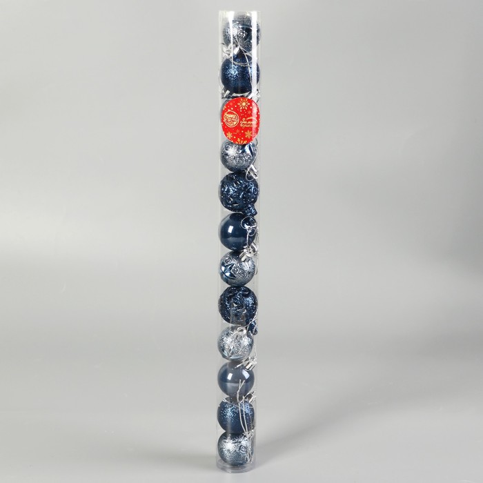 фото Набор шаров пластик d-4 см, 12 шт "мелодия" орнамент блеск, синий зимнее волшебство