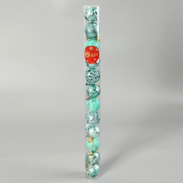 фото Набор шаров пластик d-4 см, 12 шт "мелодия" орнамент треск, зелёный зимнее волшебство