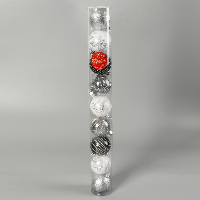 фото Набор шаров пластик d-6 см, 9 шт "мелодия" орбита диско элит серебро, микс зимнее волшебство