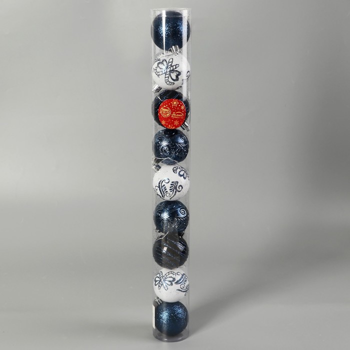 фото Набор шаров пластик d-6 см, 9 шт "мелодия" орбита узор элит синий, микс зимнее волшебство