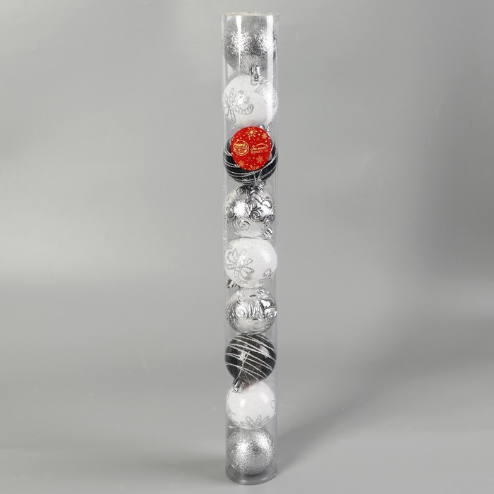 фото Набор шаров пластик d-6 см, 9 шт "мелодия" орбита узор элит серебро, микс зимнее волшебство