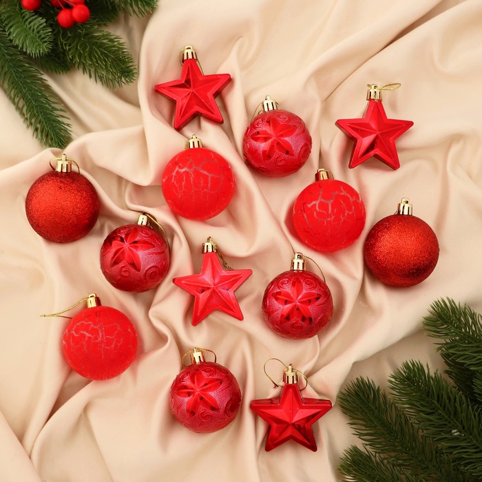 

Набор украшений пластик 13 шт "Мелодия" звезда, 6 см, красный