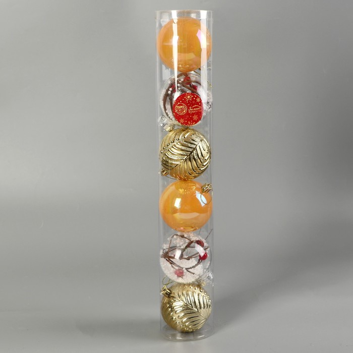 фото Набор шаров пластик d-8 см, 6 шт "мелодия" веточки глянец, золото зимнее волшебство