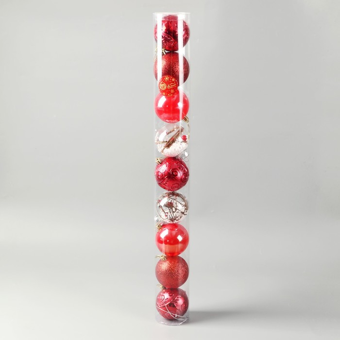 фото Набор шаров пластик d-8 см, 9 шт "мелодия" веточки глянец, красный зимнее волшебство