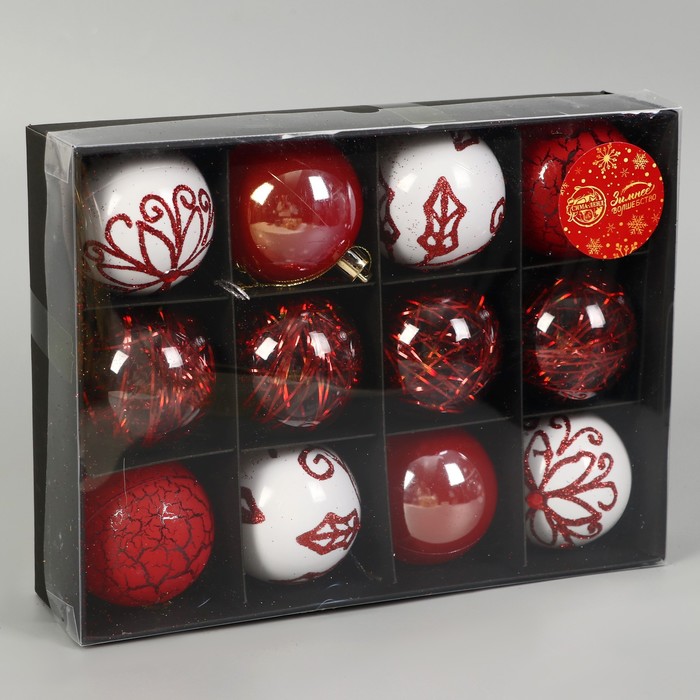 фото Набор шаров пластик d-6 см, 12 шт "мелодия элит" ассорти, белый красный зимнее волшебство