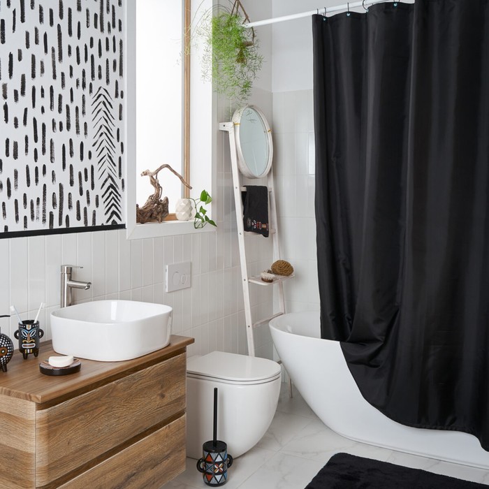 цена Занавеска Bantu, для ванной комнаты, тканевая, 200х200 см, цвет чёрный
