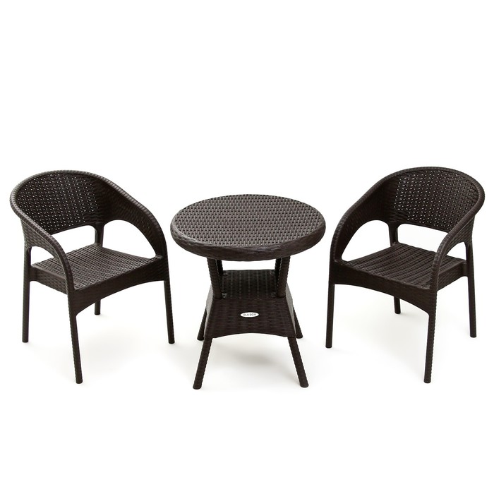 Набор садовой мебели RATTAN Ola Dom: стол круглый диаметр 70 см + 2 кресла, коричневый