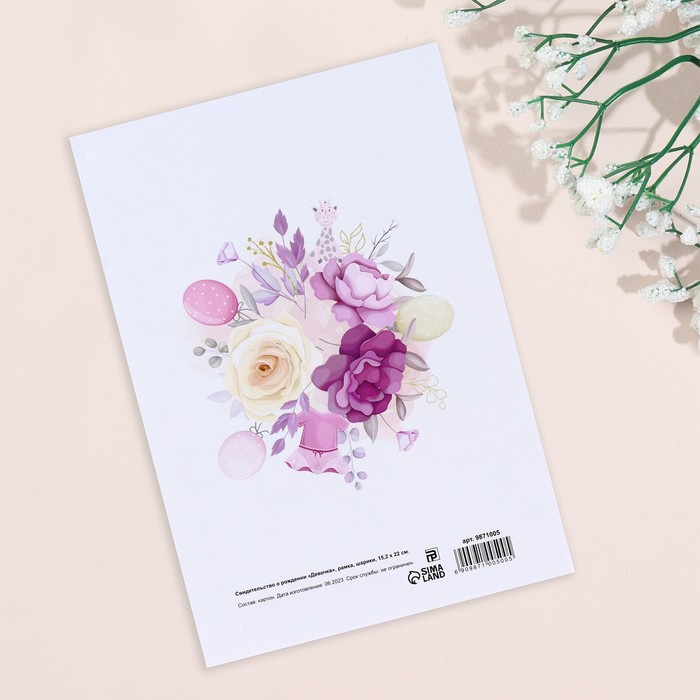 фото Папка под свидетельство о рождении "девочка" рамка, шарики, а5 дарим красиво