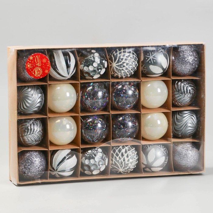 фото Набор шаров пластик d-6 см, 24 шт "мелодия" ассорти люкс, белый серебро сиреневый зимнее волшебство