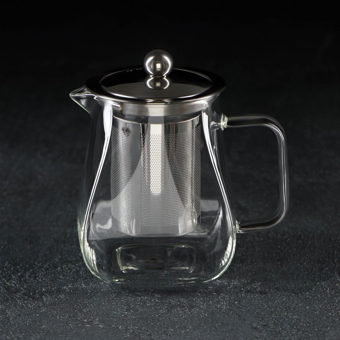 чайник стеклянный заварочный вдохновение 850 мл с металлическим ситом цвет чёрный Чайник стеклянный заварочный с металлическим ситом «Бингли», 500 мл