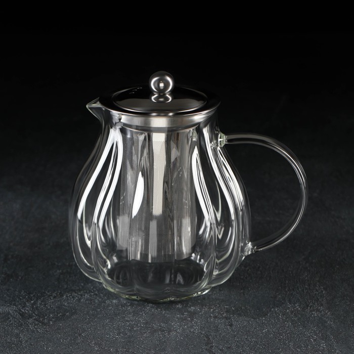 чайник стеклянный заварочный доляна иллюзия 1 5 л с металлическим ситом цвет чёрный Чайник стеклянный заварочный с металлическим ситом «Глори», 1 л