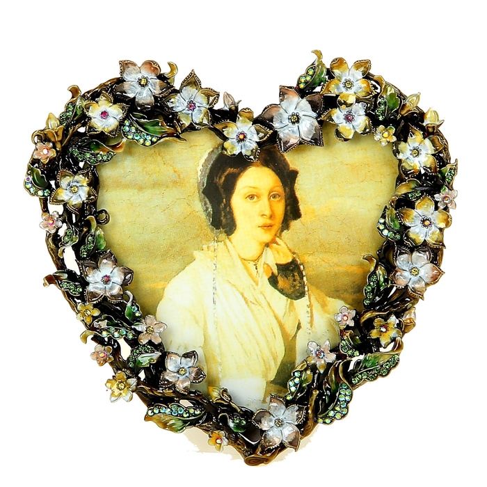 Фоторамка "Цветочное сердце" эмаль/стразы 13х13 см