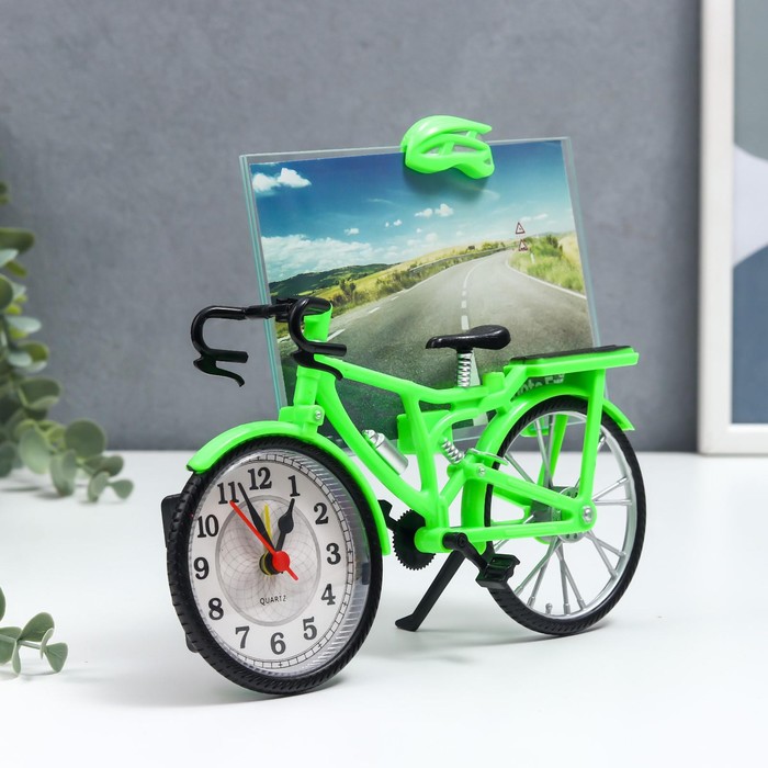 фото Фоторамка пластик с часами "велосипед" микс 10х15 см, 5,6х21,5х18 см