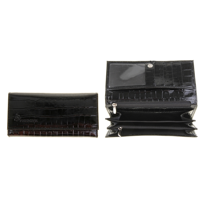 Кошелёк женский на кнопке, 3 отдела для купюр, для монет, для кредитных карт, цвет чёрный