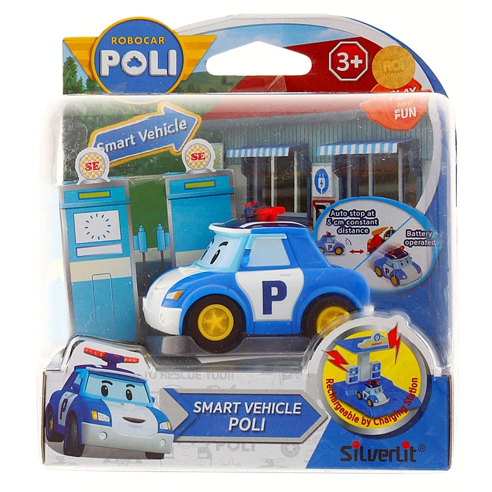 Умная машинка "Поли" подзаряжается на станции