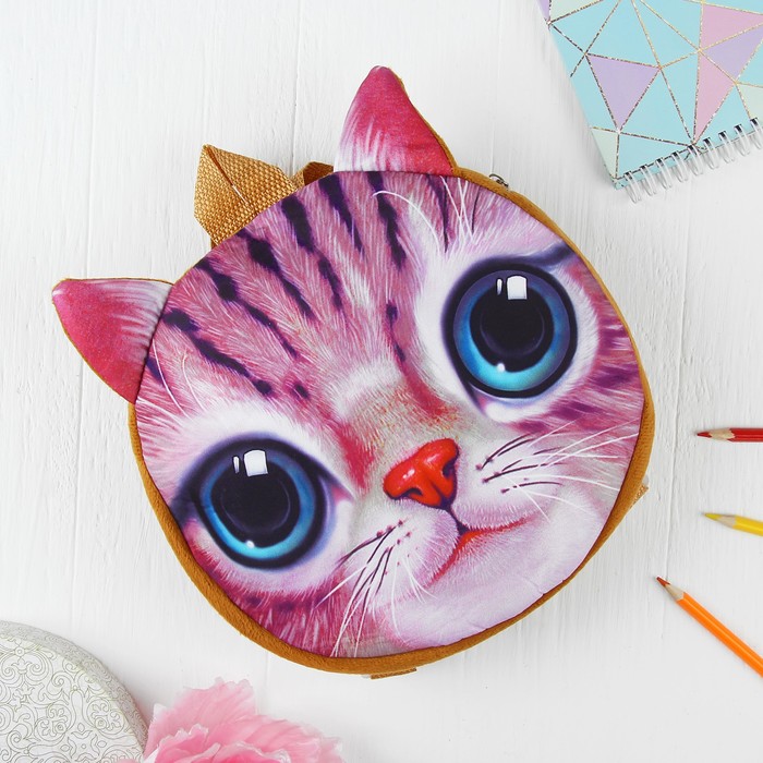 Мягкий рюкзак "Кот" серый в полоску