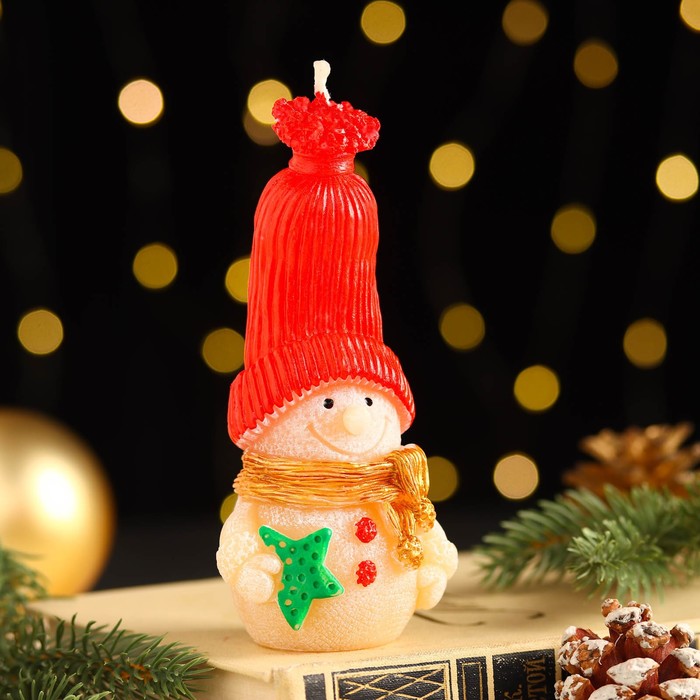 Свеча декоративная Сказочный снеговик, 6,2х5х13,2 см, красный