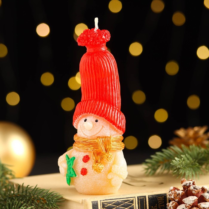 фото Свеча декоративная "сказочный снеговик", 6,2х5х13,2 см, красный