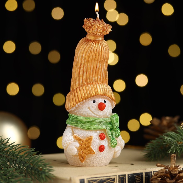 Свеча декоративная Сказочный снеговик, 6,2х5х13,2 см, металлик