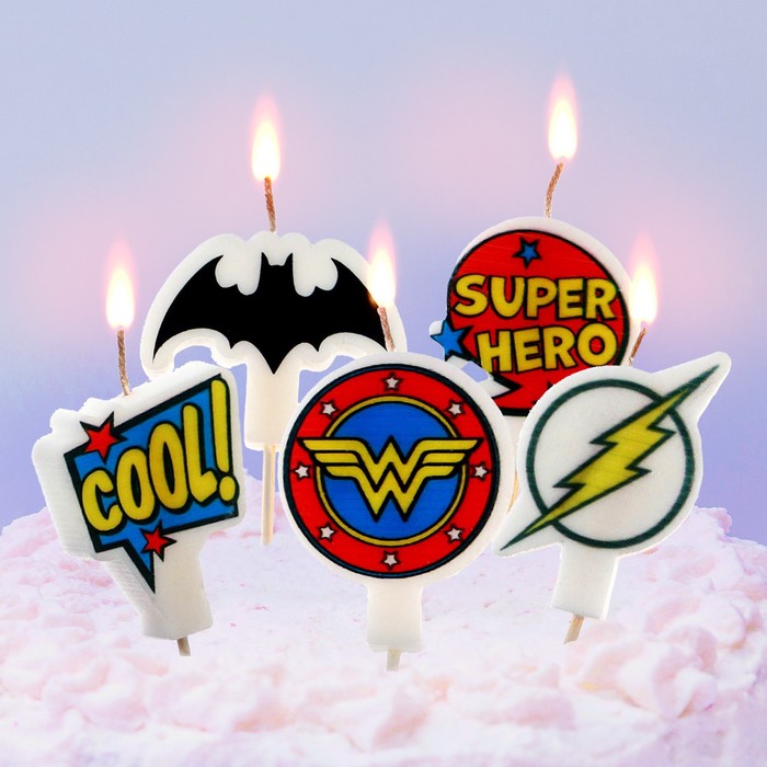 Свеча для торта С Днем Рождения!, 5 штук, Супергерои свеча для торта с днем рождения 5 штук микки маус