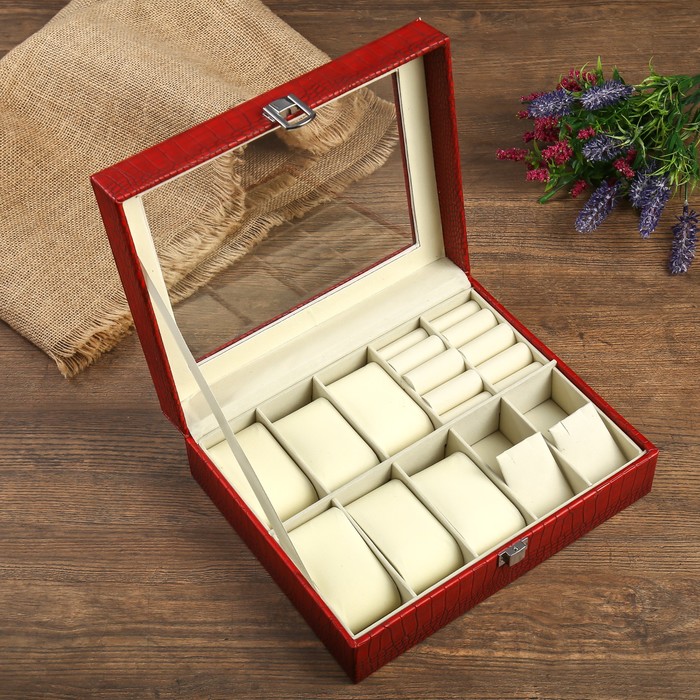 Шкатулка под часы 6 отделений и бижутерию "Розовая вода" матовая