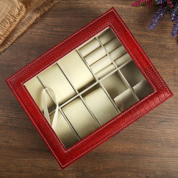 Шкатулка под часы 6 отделений и бижутерию "Розовая вода" матовая