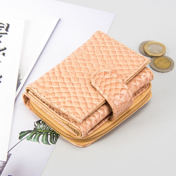 Кошелёк женский, 1 отдел, 2 отдела на молнии, отдел для карт, цвет бежевый