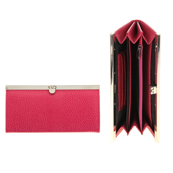 Кошелёк женский на застёжке, 3 отдела для купюр, для монет, для кредитных карт, цвет розовый