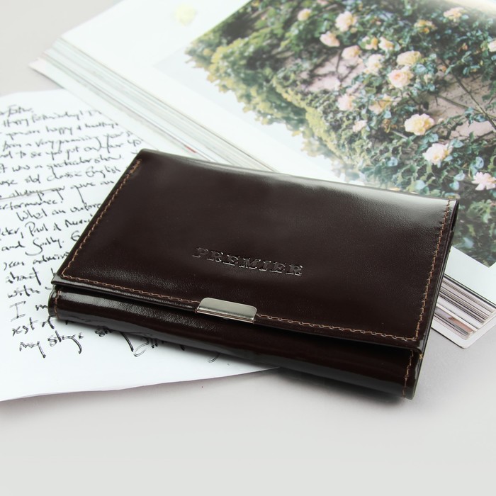 Кошелёк женский, 2 отдела, для карт, для монет, цвет коричневый глянцевый