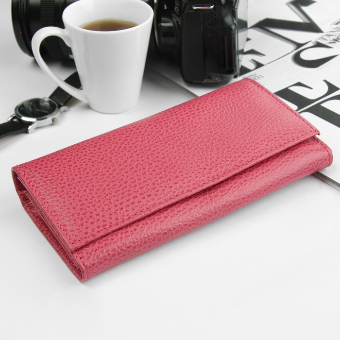 Кошелёк женский на кнопке, 4 отдела, отдел для монет, фуксия флотер