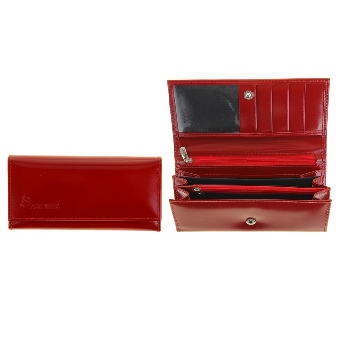 Кошелёк женский на кнопке, 3 отдела для купюр, для монет, для кредитных карт, цвет красный