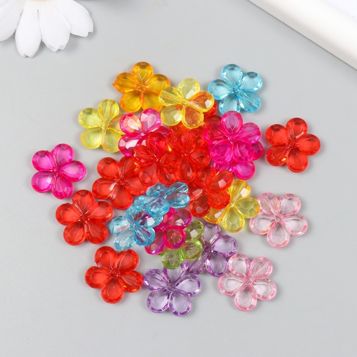 Бусины для творчества пластик Цветочки прозрачные цветные набор 25 гр 0,8х2х2 см