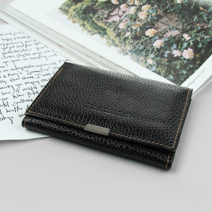 Кошелёк женский, 2 отдела, для карт, для монет, флотер, цвет чёрный