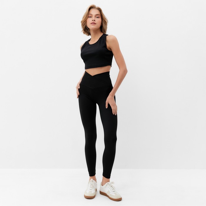 фото Брюки (леггинсы) спортивные женские с фактурной резинкой minaku цвет черный, р-р 46