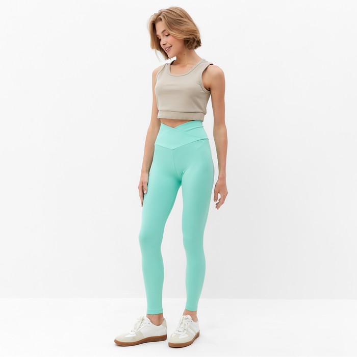 фото Брюки (леггинсы) спортивные женские с фактурной резинкой minaku цвет светло-зеленый, р-р 42
